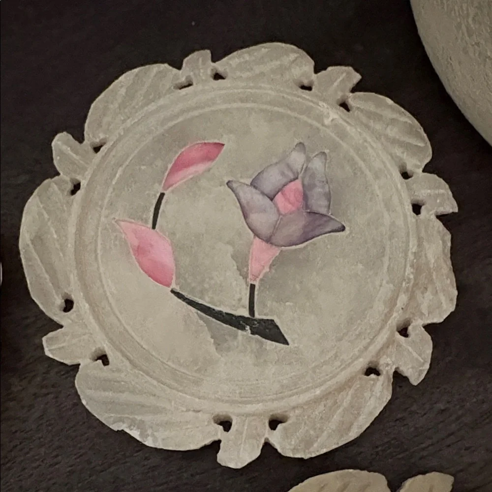 Floral Inlay Coasters Set of 4